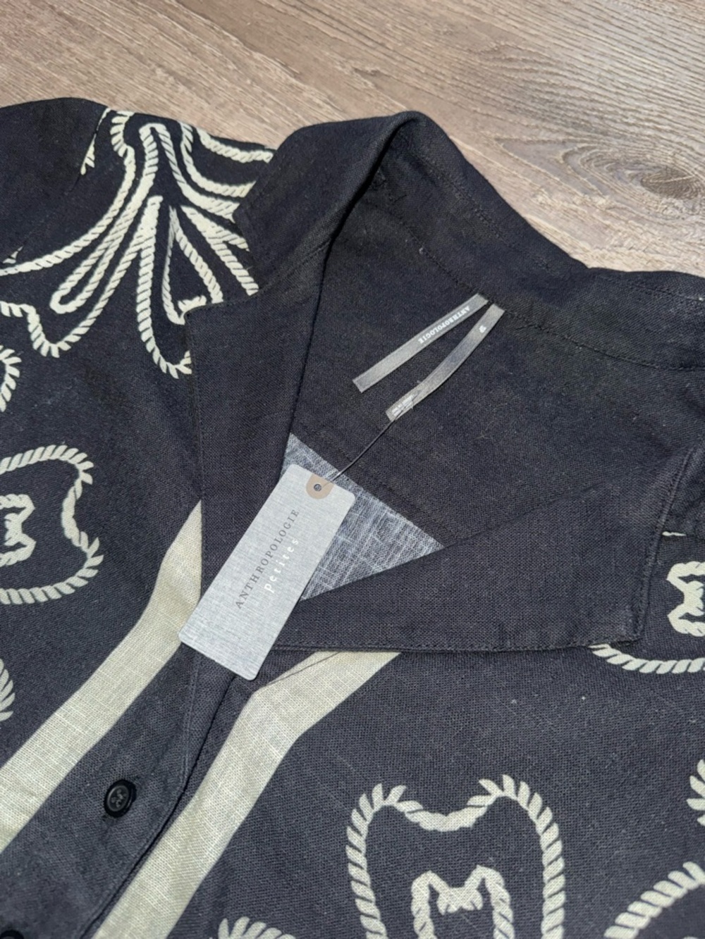 NWT ANTHROPOLOGIE 2PC LINEN SET BRENNA SHIRT SOMERSET PANTS IN BLACK PRINT S SP - Picture 15 of 16